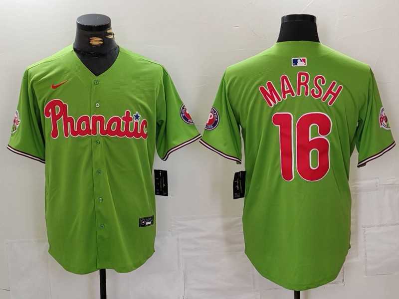 Mens Philadelphia Phillies #16 Brandon Marsh Green With Patch Stitched Cool Base Nike Jersey